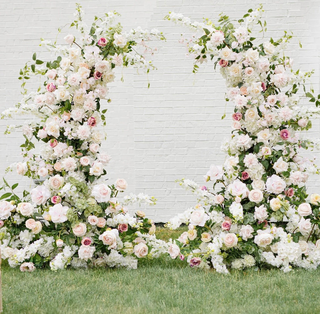 Classic white real-touch faux floral pillar rentals for weddings — Los Angeles and Orange County